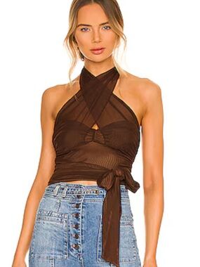 MAJORELLE Brown Halter Wrap Camisole